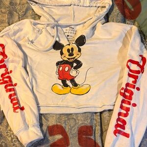 Mickey Mouse White Hoodie with Red Sleeves